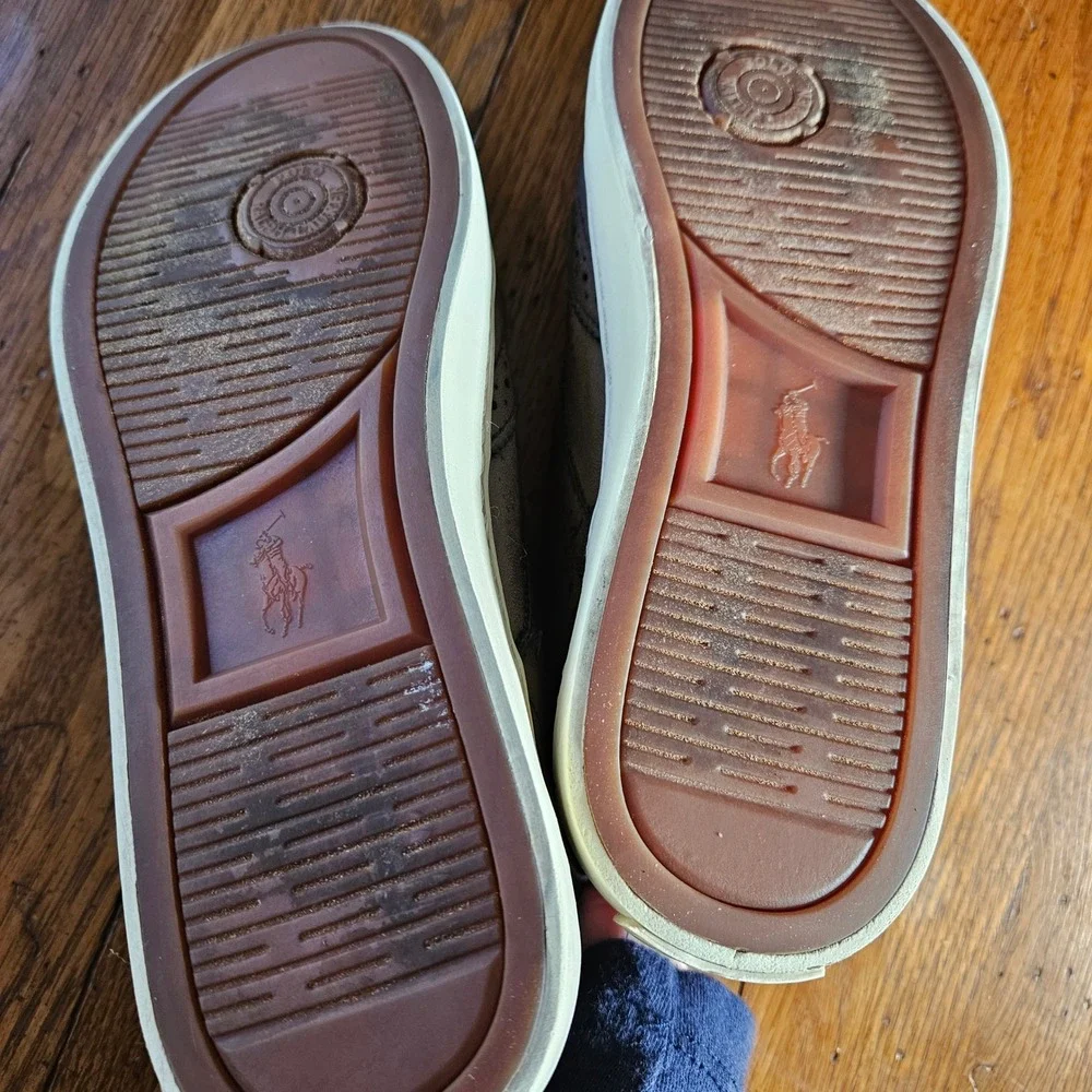 Polo Ralph Lauren Alek Oxford Sneakers Kids Brown Leather Brogue‎ Shoes Size 3
